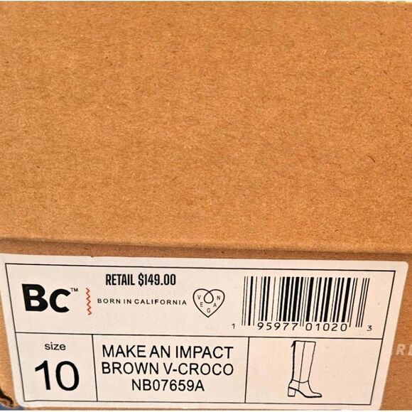 BC FOOTWEAR MAKE AN IMPACT Vegan 🐊 Croc Stacked Heel Knee High Boots 10M - Picture 15 of 16